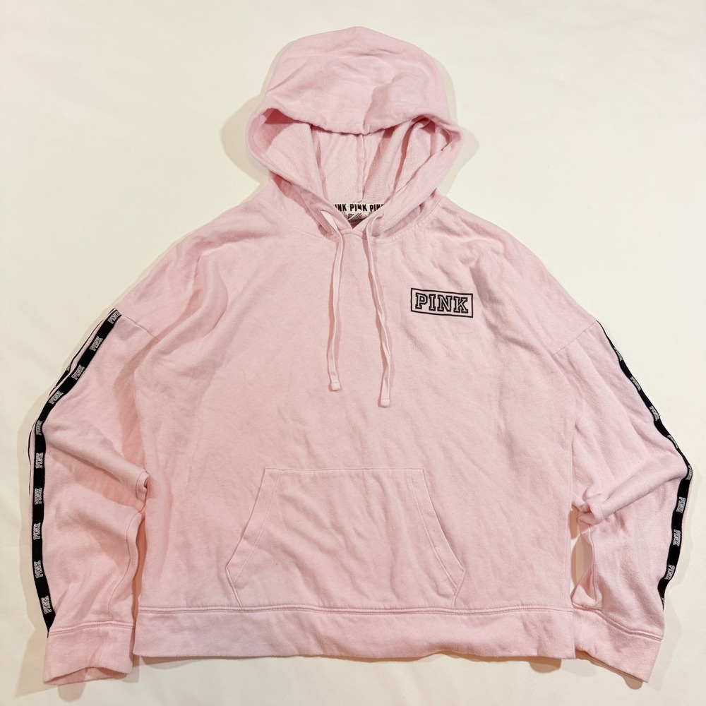 Pink Victoria's Secret Hoodie Women M Pink Good Logo Tape Pullover 370886-A68